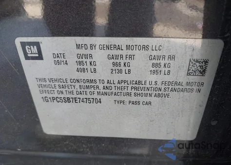 2014 Chevrolet Cruze 1Lt Auto z USA, uszkodzony, nr VIN 1G1PC5SB7E7475704